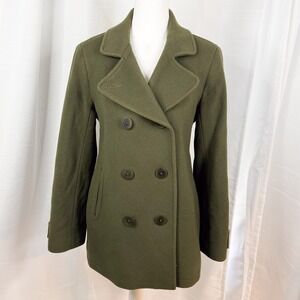 LL Bean Wool Pea Coat Womens 8 Regular Olive Green Thinsulate Bellandi Italy